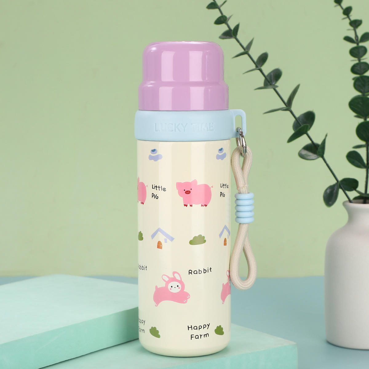 Termo Infantil 500ml – Conejito y Cerdito con Correa