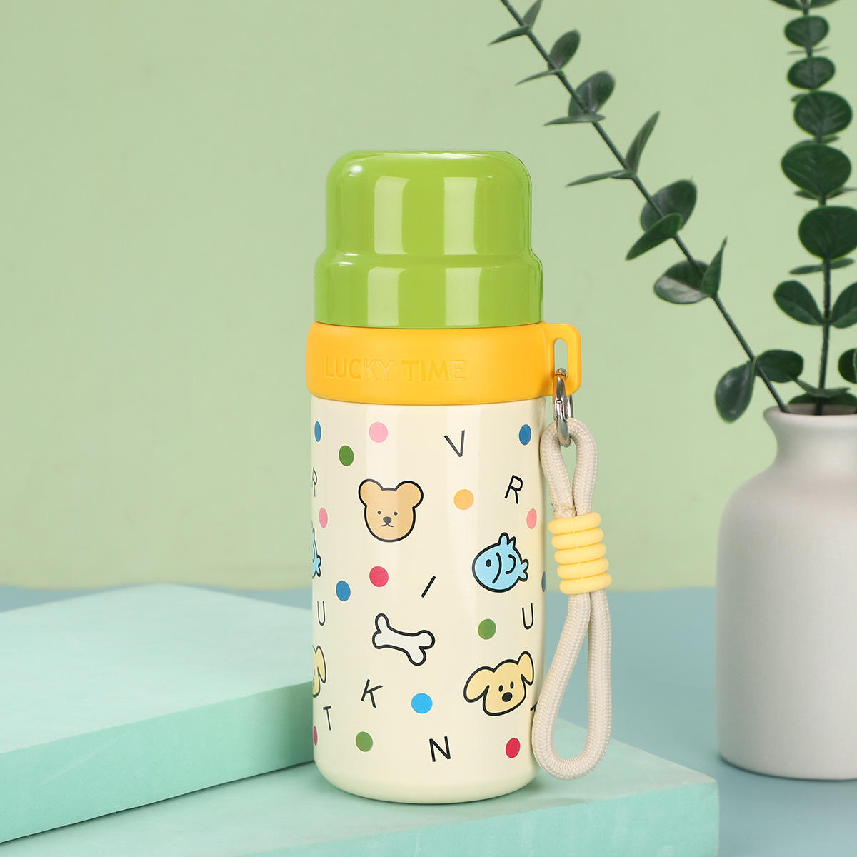 Termo Infantil 500ml – Conejito y Cerdito con Correa